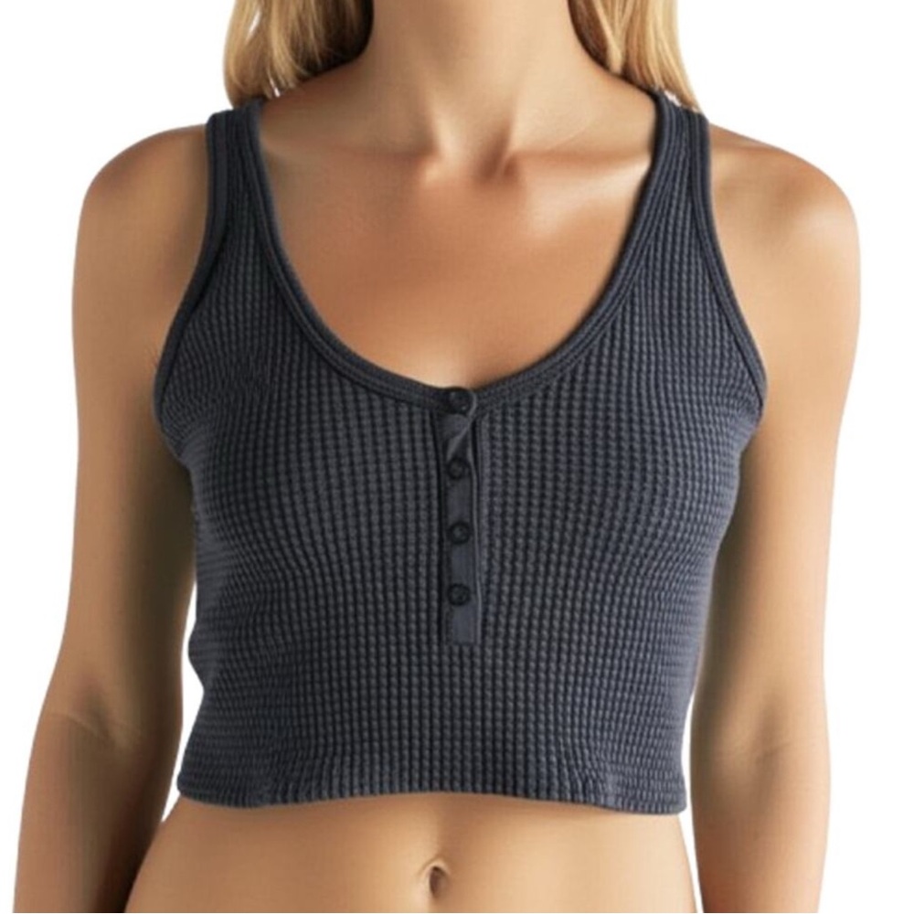 Aerie OFFLINE Main Squeeze Henley Waffle Seamless Bra Top